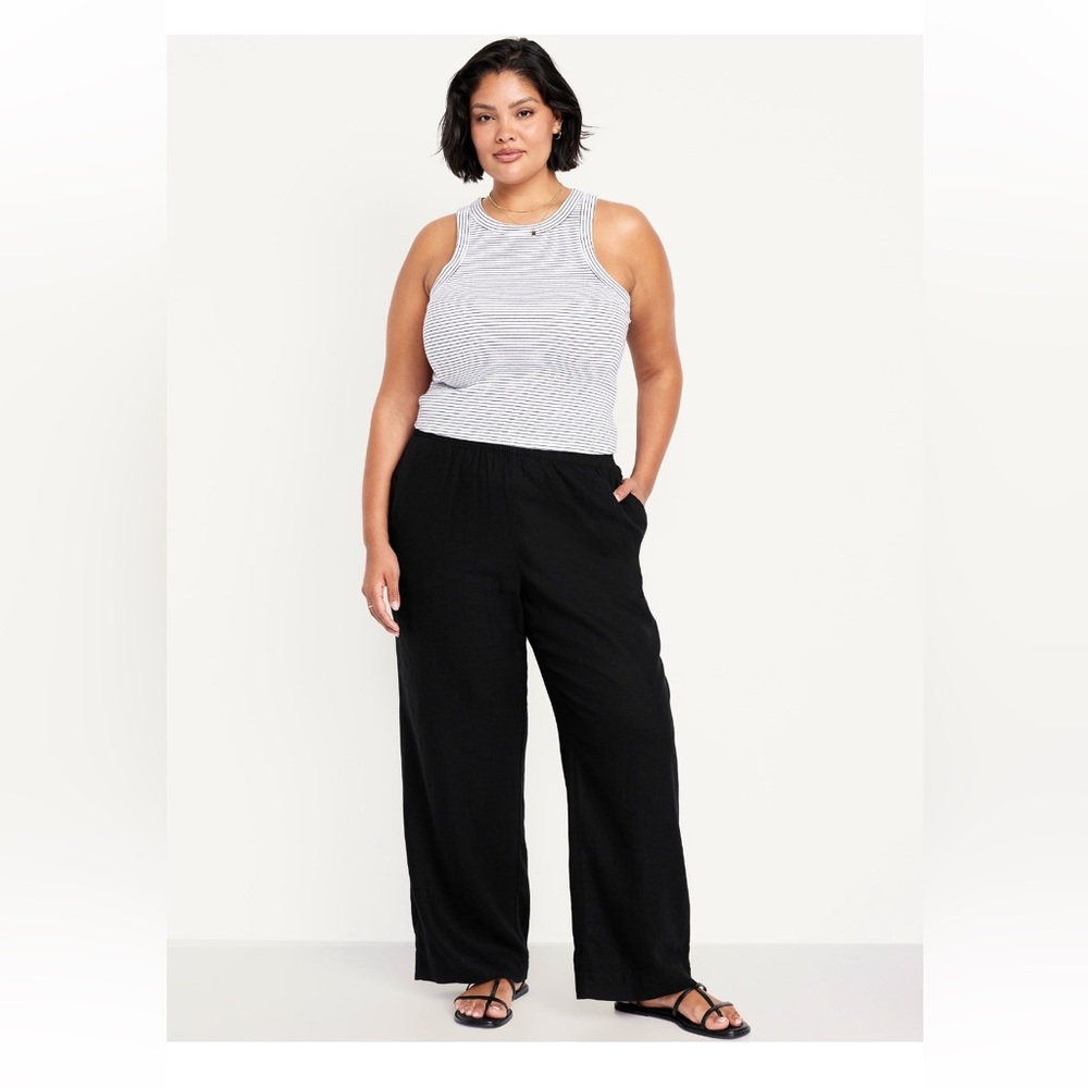 Old Navy Black Wide Leg Linen Blend Pants High Waisted